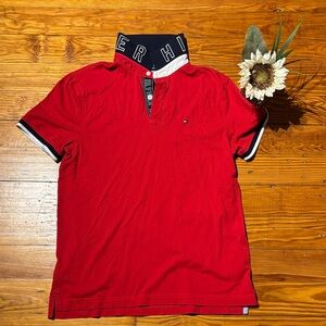 🛍️ Tommy Hilfiger Red Polo with Blue Collar